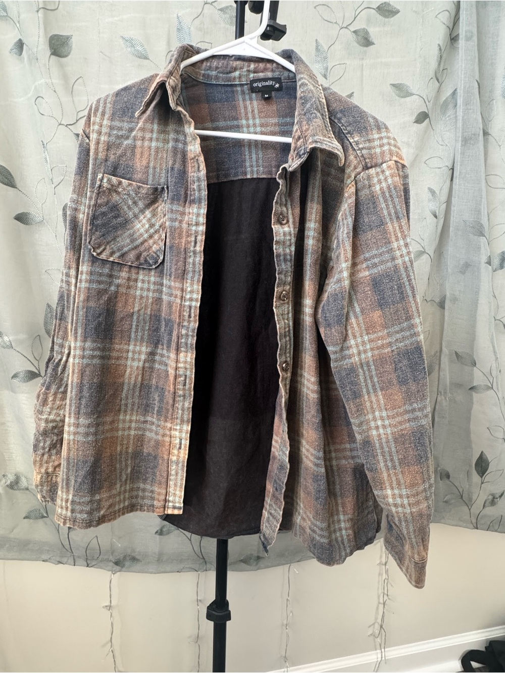 Originality Plaid Button-Down Shirt Jacket in Brown & Teal